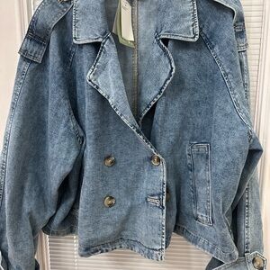 H&M Blue Double-Breasted Jean Jacket